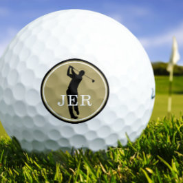 モダンスポーツモノグラム ゴルファー プレーヤー ゴールド ブラック ゴー ゴルフボール