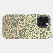 モダンスマイル笑顔の顔パターンモスグリーン金ゴールド iPhoneケース (裏面横)