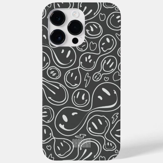 モダンスマイル笑顔顔パターンダークグレー Case-Mate iPhoneケース (裏面)