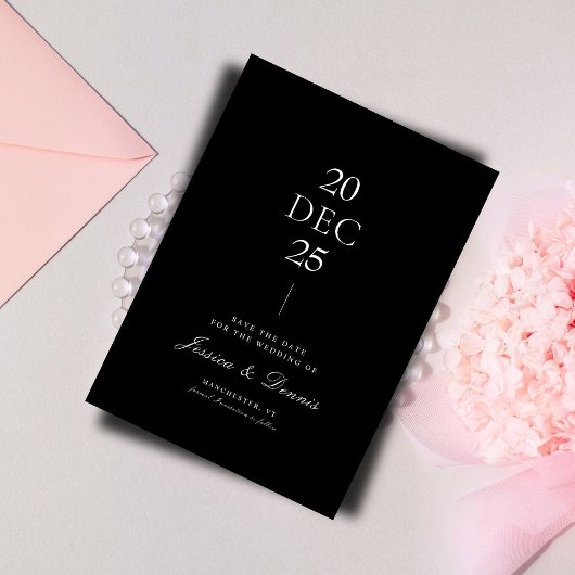 モダンスミニマルクリプトB&W日付の保存 招待状