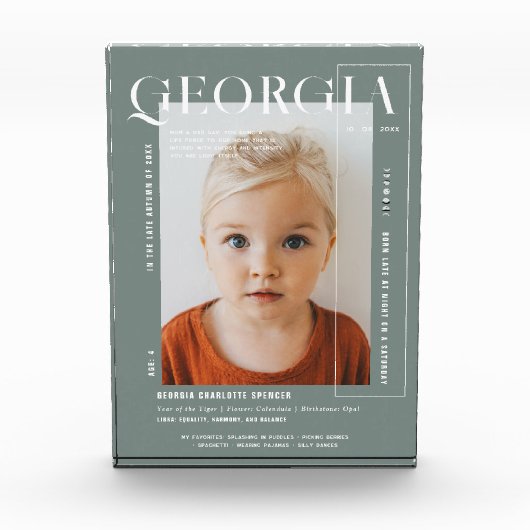 モダンスミニマルナップショット | 任意の年誕生日 フォトブロック (正面)