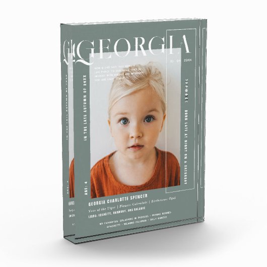 モダンスミニマルナップショット | 任意の年誕生日 フォトブロック (左)