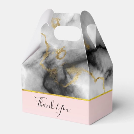 モダンスモーキーな灰色の大理石と金ゴールドリボ結婚ン フェイバーボックス (正面サイド)