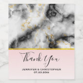 モダンスモーキーな灰色の大理石と金ゴールドリボ結婚ン ワインラベル (シングルラベル)