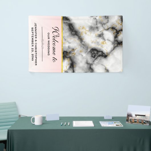 モダンスモーキーな灰色の大理石と金ゴールドリボ結婚ン 横断幕 (トレードショー)