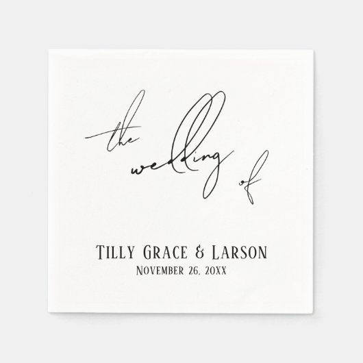 モダンスリムシンプルな手書き結婚の文字 スタンダードカクテルナプキン (正面)