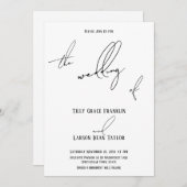 モダンスリムシンプルな手書き結婚の文字 招待状 (正面/裏面)