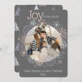 モダンスレートグレイのフォトフレーム パステルスノーフレーク (正面/裏面)