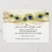 モダンスワールピーコックフェザー婚約救日付 招待状 (正面/裏面)