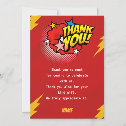 モダンスーパーヒーローの男の子の誕生日 サンキューカード (正面)