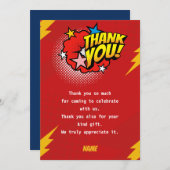 モダンスーパーヒーローの男の子の誕生日 サンキューカード (正面/裏面)