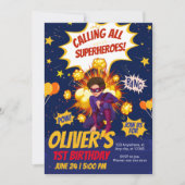 モダンスーパーヒーローの男の子の誕生日 招待状 (正面)