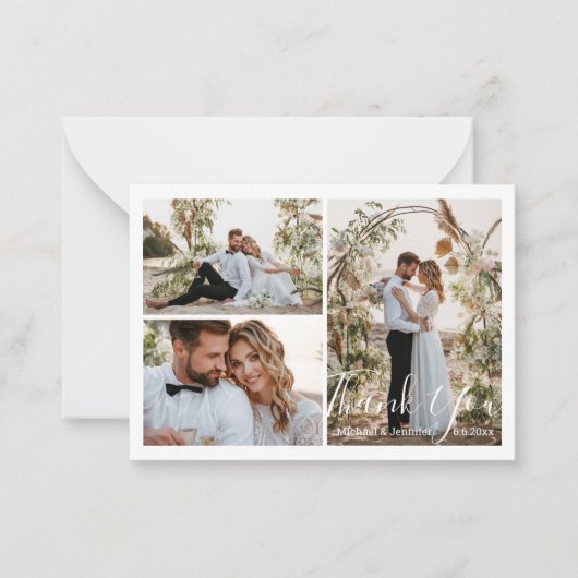 モダンス結婚の3枚の写真感謝してい ノートカード (正面)