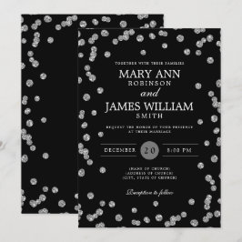 モダンス結婚シルバーグリッター紙吹雪ブラック 招待状