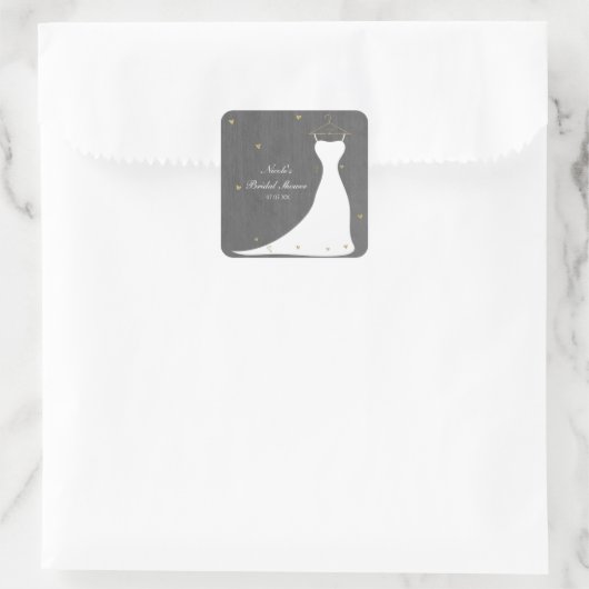 モダンス結婚ドレス&金ゴールドハートブライダルシャワー スクエアシール (バッグ)