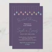 モダンズぶら下がったライツパープルブライダルシャワー 招待状 (正面/裏面)