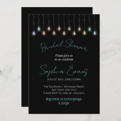 モダンズぶら下がったライツブラックブライダルシャワー 招待状 (正面/裏面)