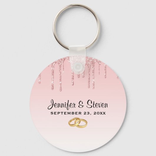 モダンズピ結婚ンクグリッタードリップ&ゴールデンリングや輪 キーホルダー (正面)