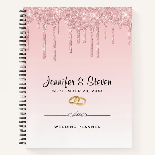 モダンズピ結婚ンクグリッタードリップ&ゴールデンリングや輪 ノートブック (正面)