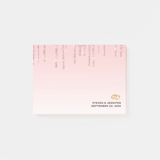 モダンズピ結婚ンクグリッタードリップ&ゴールデンリングや輪 ポストイット (正面)