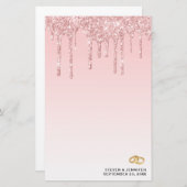 モダンズピ結婚ンクグリッタードリップ&ゴールデンリングや輪 便箋 (正面/裏面)