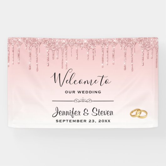 モダンズピ結婚ンクグリッタードリップ&ゴールデンリングや輪 横断幕 (横)