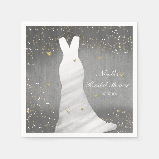 モダンズ結婚ドレス紙吹雪ハートブライダルシャワー スタンダードカクテルナプキン (正面)