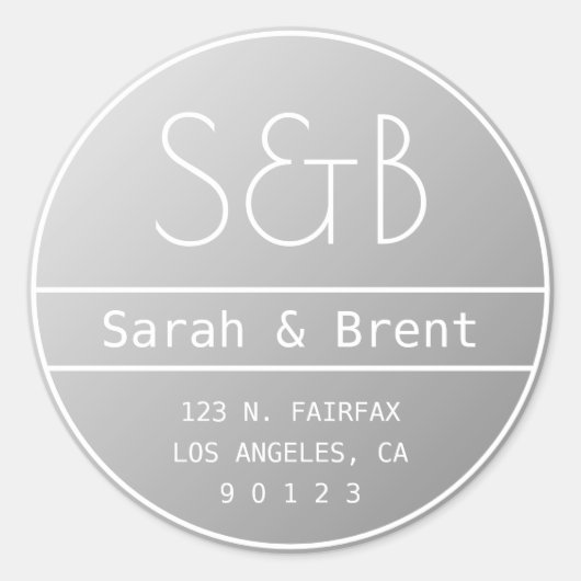 モダンズ結婚モノグラム差出人住所ググラデーションレイ ラウンドシール (正面)