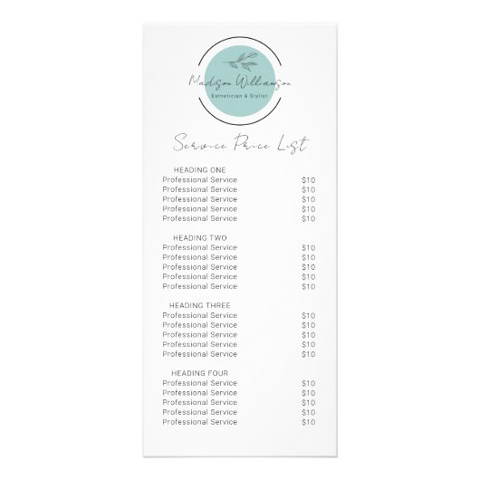 モダンセラピストスタイリストスパ植物価格表 ラックカード (正面)