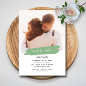 モダンセージとブラシパーソナライズされたストロ結婚ーク 招待状