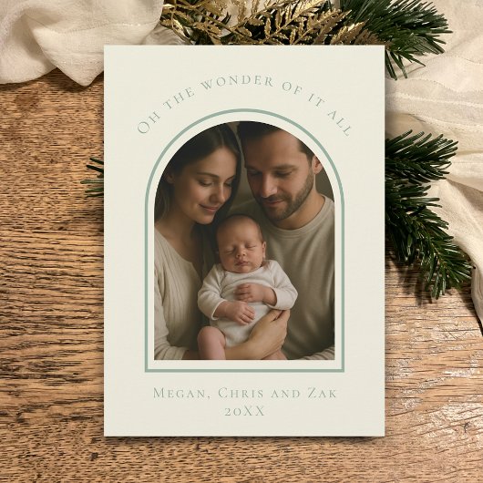 モダンセージの優雅なアーチ クリスマスフォトカード John 3:16 シーズンカード