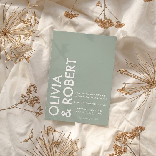 モダンセージグはっきりしたリー結婚ミニマル 招待状