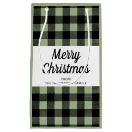 モダンセージグリーンのタータンチェッククリスマス スモールペーパーバッグ