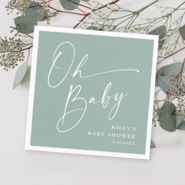 モダンセージグリーンのベビーシャワー「Oh Baby Script」 スタンダードカクテルナプキン