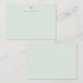 モダンセージグリーンゴールドモノグラム ノートカード (正面/裏面)