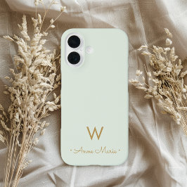モダンセージグリーンゴールドモノグラム iPhone 16ケース