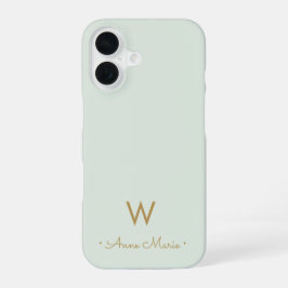 モダンセージグリーンゴールド手書きモノグラム iPhone 16ケース