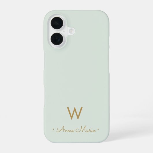 モダンセージグリーンゴールド手書きモノグラム iPhone 16ケース (裏面)