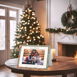 モダンセージグリーンポインセチア 写真入りクリスマスカード シーズンカード