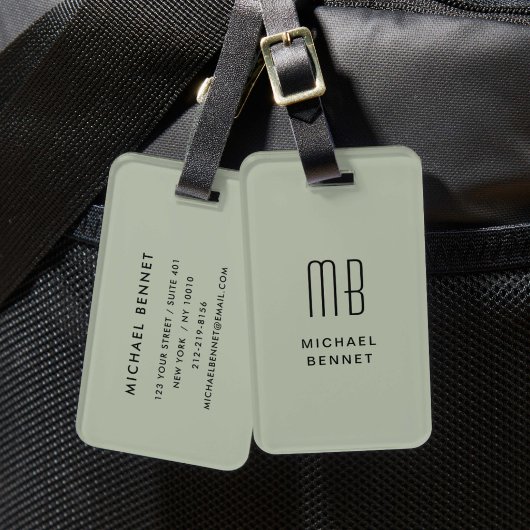 モダンセージグリーンモノグラム ラゲッジタグ
