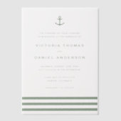 モダンセージグリーン結婚いかり航海のズ ベラム紙招待状 (正面)