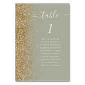 モダンセージグリーン金ゴールド結婚グリッター テーブルナンバー (裏面)