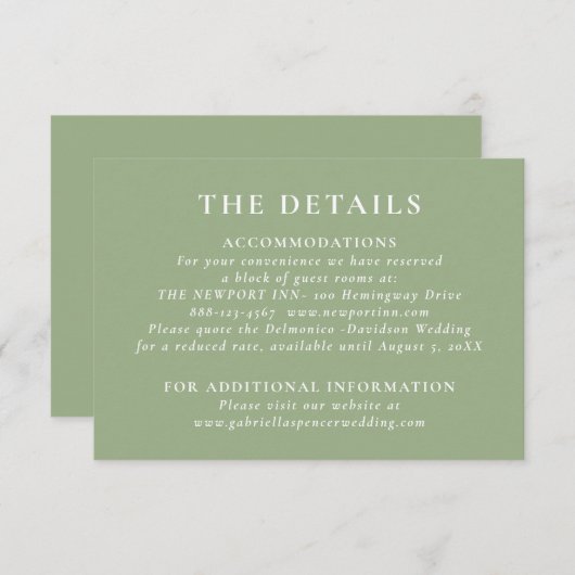 モダンセージ結婚グリーン詳細 エンクロージャーカード (正面/裏面)
