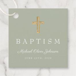 モダンセージ緑の宗教十字脚洗礼 フェイバータグ