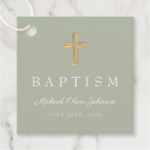 モダンセージ緑の宗教十字脚洗礼 フェイバータグ (正面)