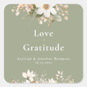 モダンセージ緑の水の色のフローラ結婚の スクエアシール (正面)