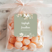 モダンセージ緑の水の色のフローラ結婚の スクエアシール