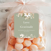 モダンセージ緑の水の色のフローラ結婚の スクエアシール