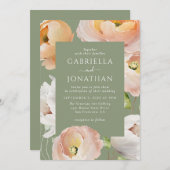 モダンセージ緑の水の色のフローラ結婚の 招待状 (正面/裏面)