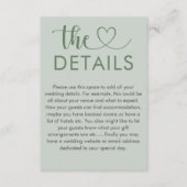 モダンセージ緑ハート結婚の詳細 エンクロージャーカード (正面)